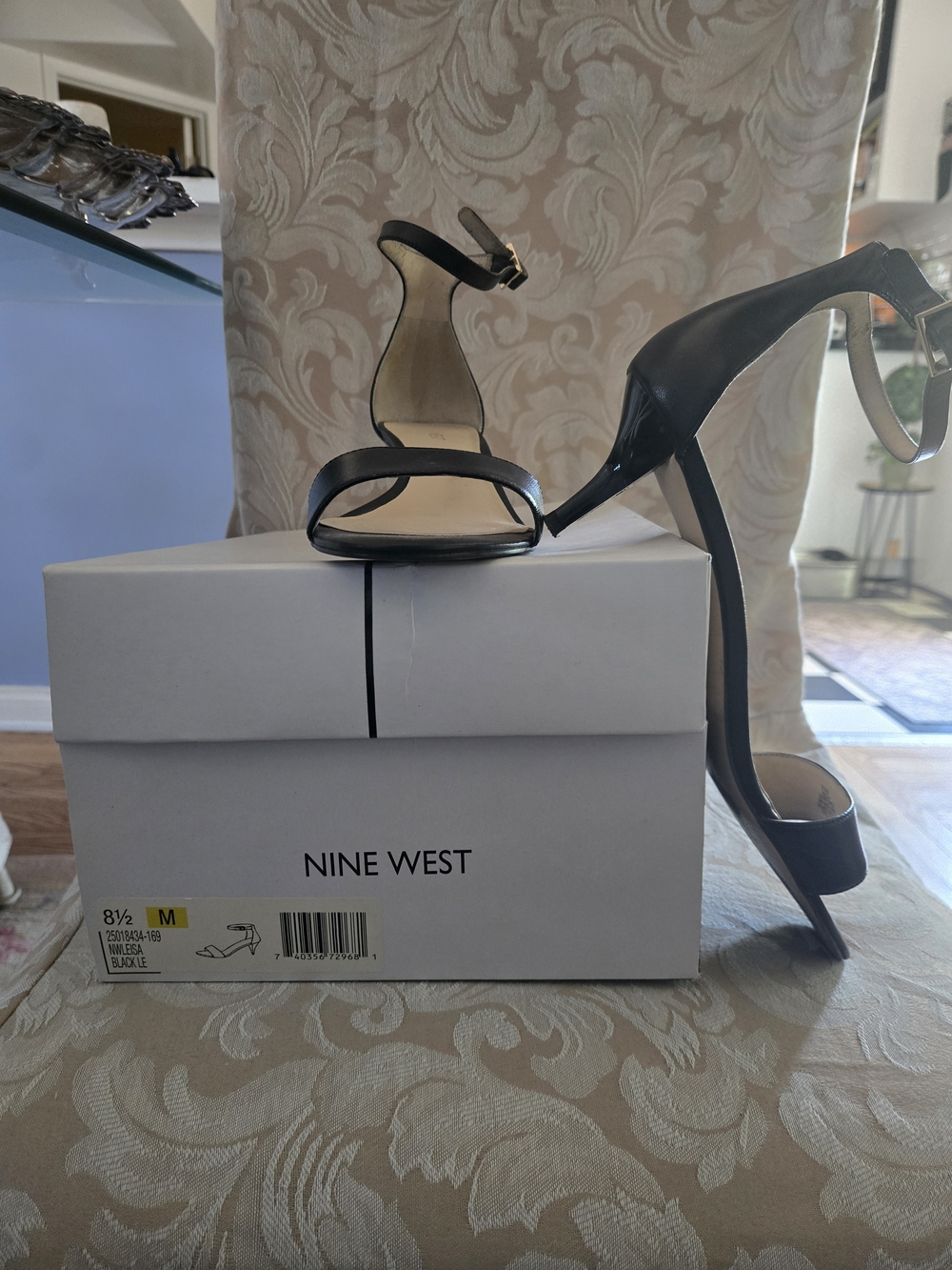 Nine West Black Open-Toe Ankle-Strap Stiletto Heels